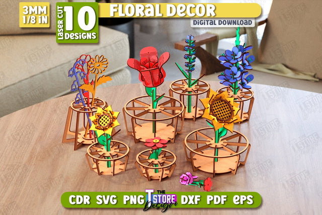 Wooden Flower with Stand Bundle | Eternal Flower Laser Cut Set | Gift Idea | CNC Files SVG The T Store Design 