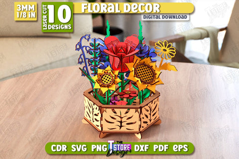 Wooden Flower with Stand Bundle | Eternal Flower Laser Cut Set | Gift Idea | CNC Files SVG The T Store Design 