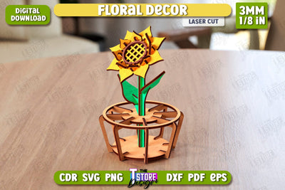Wooden Flower with Stand | Eternal Flower Laser Cut | Gift Idea | Sunflower | CNC File SVG The T Store Design 