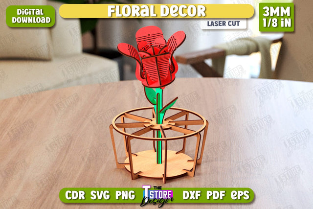Wooden Flower with Stand | Eternal Flower Laser Cut | Gift Idea | Tulip | CNC File SVG The T Store Design 