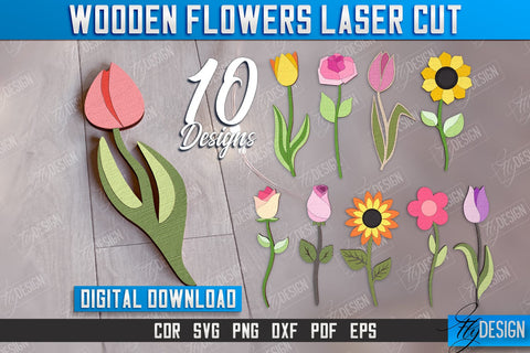 Wooden Flowers Bundle | Eternal Flowers | Wooden Bouquet | Gift Idea | CNC Files SVG Fly Design 