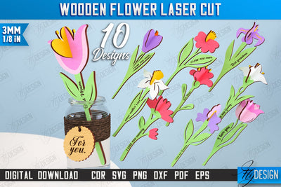 Wooden Flowers Bundle | Eternal Flowers | Wooden Bouquet | Gift Idea | CNC Files SVG Fly Design 