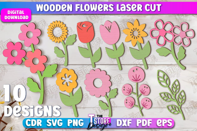 Wooden Flowers Bundle | Eternal Flowers | Wooden Bouquet | Gift Idea | CNC Files SVG The T Store Design 