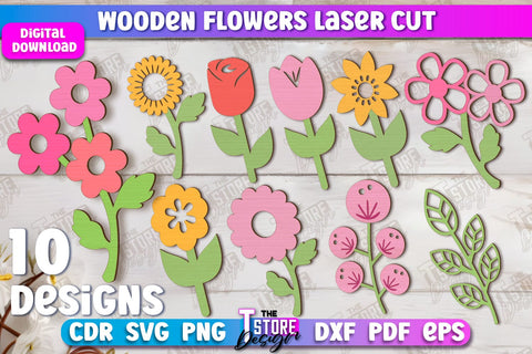 Wooden Flowers Bundle | Eternal Flowers | Wooden Bouquet | Gift Idea | CNC Files SVG The T Store Design 