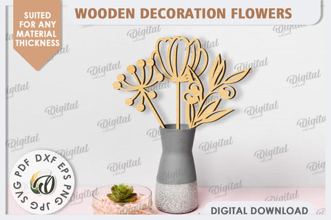 Wooden Flowers Laser Cut Bundle. Wooden Wildflowers SVG SVG Evgenyia Guschina 