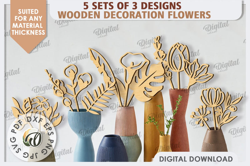 Wooden Flowers Laser Cut Bundle. Wooden Wildflowers SVG SVG Evgenyia Guschina 