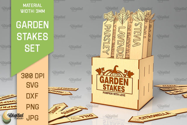 Wooden Garden Stakes SVG. Plant Markers Laser Cut SVG Evgenyia Guschina 