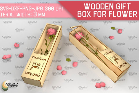 Wooden Gift Box For Flowers SVG. 3D Gift Box Laser Cut SVG Evgenyia Guschina 
