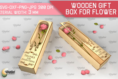 Wooden Gift Box For Flowers SVG. 3D Gift Box Laser Cut SVG Evgenyia Guschina 