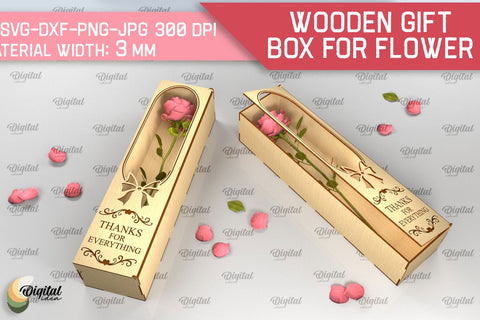 Wooden Gift Box For Flowers SVG. 3D Gift Box Laser Cut SVG Evgenyia Guschina 