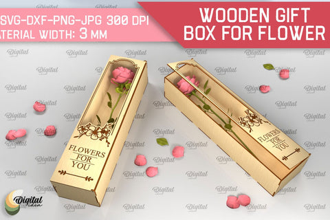 Wooden Gift Box For Flowers SVG. 3D Gift Box Laser Cut SVG Evgenyia Guschina 