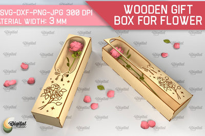 Wooden Gift Box For Flowers SVG. 3D Gift Box Laser Cut SVG Evgenyia Guschina 