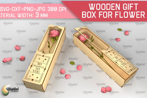 Wooden Gift Box For Flowers SVG. 3D Gift Box Laser Cut SVG Evgenyia Guschina 