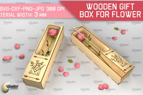 Wooden Gift Box For Flowers SVG. 3D Gift Box Laser Cut SVG Evgenyia Guschina 