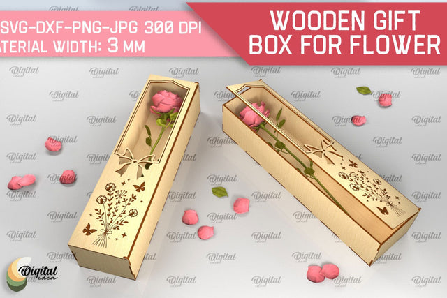 Wooden Gift Box For Flowers SVG. 3D Gift Box Laser Cut SVG Evgenyia Guschina 