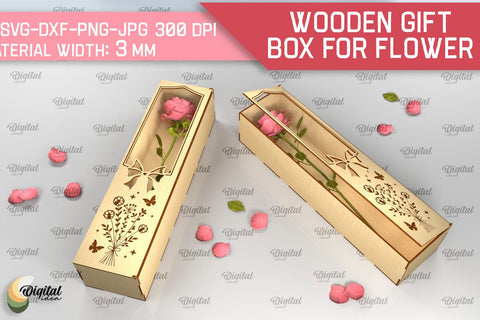 Wooden Gift Box For Flowers SVG. 3D Gift Box Laser Cut SVG Evgenyia Guschina 