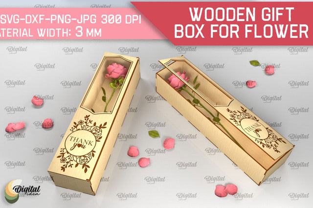 Wooden Gift Box For Flowers SVG. 3D Gift Box Laser Cut SVG Evgenyia Guschina 