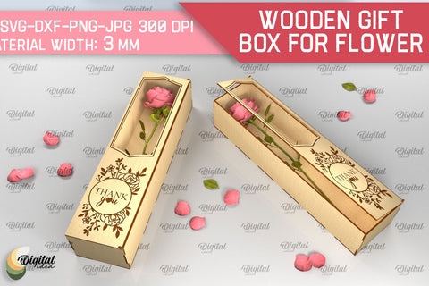 Wooden Gift Box For Flowers SVG. 3D Gift Box Laser Cut SVG Evgenyia Guschina 