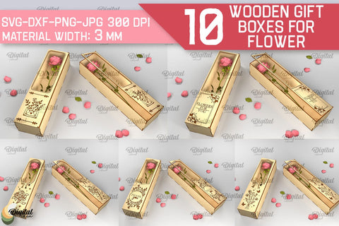 Wooden Gift Boxes For Flowers SVG Bundle. 3D Gift Boxes Laser Cut SVG Evgenyia Guschina 