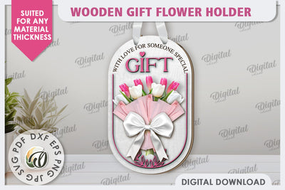 Wooden Gift Flower Holder Laser Cut. Mother's Day Gift SVG SVG Evgenyia Guschina 