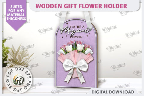 Wooden Gift Flower Holder Laser Cut. Mother's Day Gift SVG SVG Evgenyia Guschina 