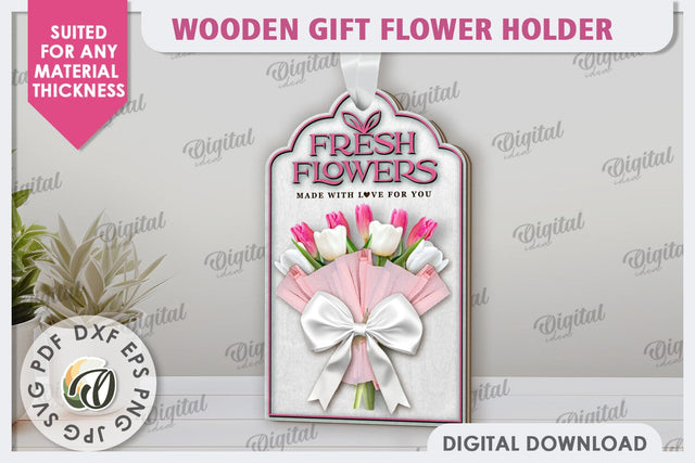 Wooden Gift Flower Holder Laser Cut. Mother's Day Gift SVG SVG Evgenyia Guschina 