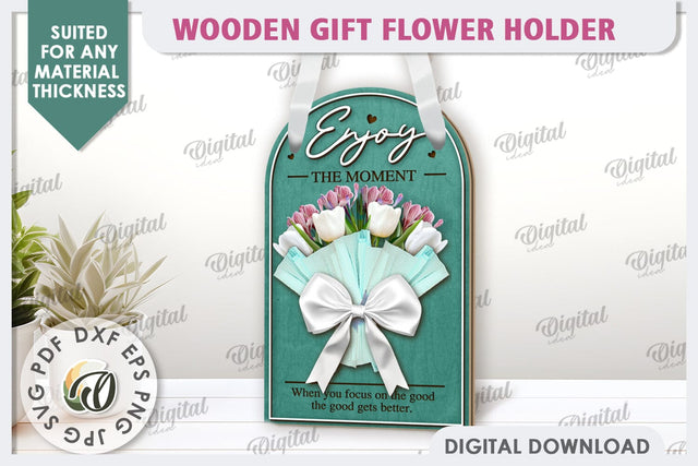Wooden Gift Flower Holder Laser Cut. Mother's Day Gift SVG SVG Evgenyia Guschina 