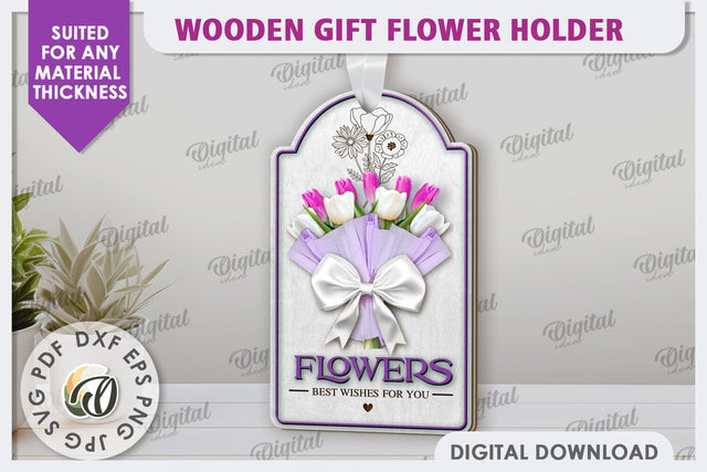 Wooden Gift Flower Holder Laser Cut. Mother's Day Gift SVG SVG Evgenyia Guschina 
