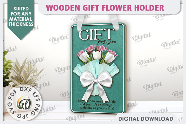 Wooden Gift Flower Holder Laser Cut. Mother's Day Gift SVG SVG Evgenyia Guschina 