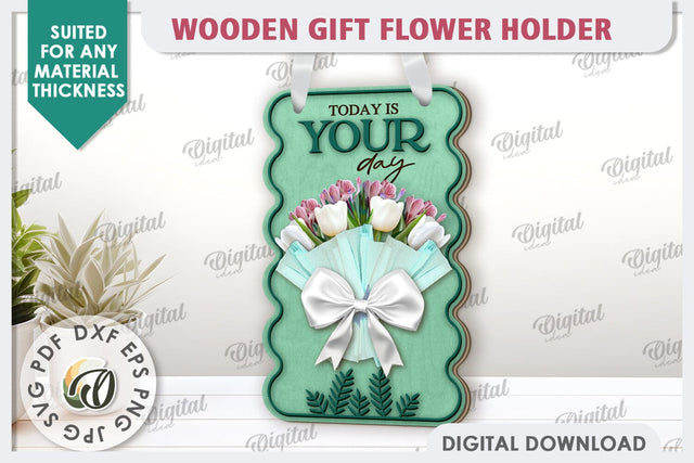 Wooden Gift Flower Holder Laser Cut. Mother's Day Gift SVG SVG Evgenyia Guschina 