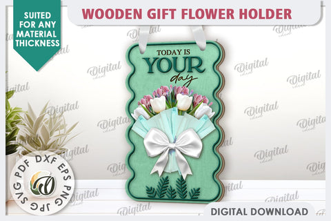 Wooden Gift Flower Holder Laser Cut. Mother's Day Gift SVG SVG Evgenyia Guschina 