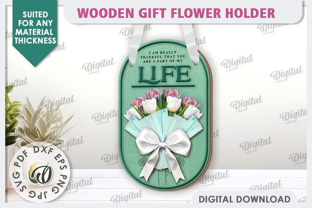 Wooden Gift Flower Holder Laser Cut. Mother's Day Gift SVG SVG Evgenyia Guschina 
