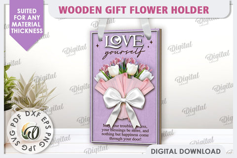Wooden Gift Flower Holder Laser Cut. Mother's Day Gift SVG SVG Evgenyia Guschina 