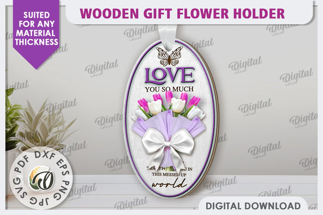Wooden Gift Flower Holder Laser Cut. Mother's Day Gift SVG SVG Evgenyia Guschina 