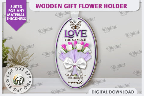 Wooden Gift Flower Holder Laser Cut. Mother's Day Gift SVG SVG Evgenyia Guschina 