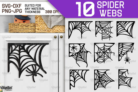 Wooden Halloween Spider Web Decorations Laser Cut Bundle SVG Evgenyia Guschina 