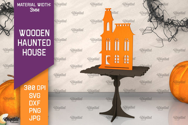 Wooden Haunted House Laser Cut. Halloween Decoration SVG SVG Evgenyia Guschina 