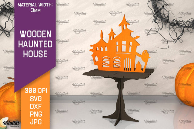 Wooden Haunted House Laser Cut. Halloween Decoration SVG SVG Evgenyia Guschina 