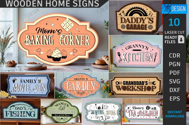 Wooden Home Signs Laser Cut Bundle | Family Wall Signs | Home Decorations | Retro Signs | Wall Decor | Home Décor | 3D Laser | CNC Files SVG Fly Design 