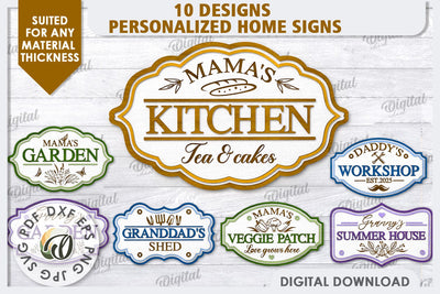 Wooden Home Signs Laser Cut Bundle. Personalized Signs SVG SVG Evgenyia Guschina 