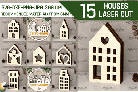 Wooden Houses Laser Cut Bundle. 3D Laser Houses Design SVG SVG Evgenyia Guschina 