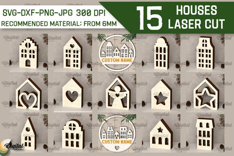 Wooden Houses Laser Cut Bundle. 3D Laser Houses Design SVG SVG Evgenyia Guschina 