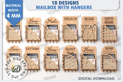 Wooden Key Holders LaserCut Bundle. Wall Mailbox With Hanger SVG Evgenyia Guschina 