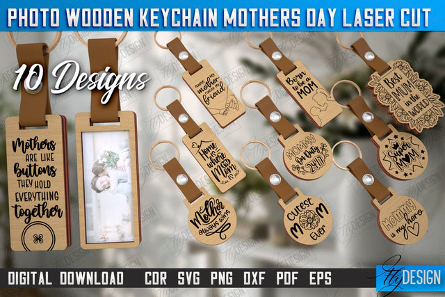 Wooden Keychain Mother’s Day Bundle | Keychain with Photo | Personalized Keychain | CNC Files SVG Fly Design 