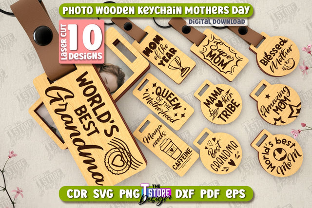 Wooden Keychain Mother’s Day Bundle | Keychain with Photo | Personalized Keychain | CNC Files SVG The T Store Design 