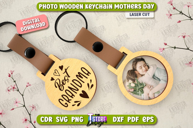 Wooden Keychain Mother’s Day | Keychain with Photo | Personalized Keychain | CNC File SVG The T Store Design 