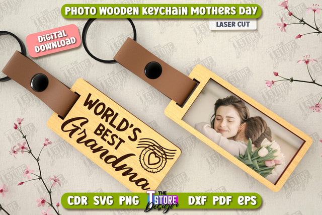 Wooden Keychain Mother’s Day | Keychain with Photo | Personalized Keychain | CNC File SVG The T Store Design 