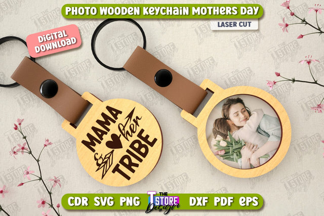 Wooden Keychain Mother’s Day | Keychain with Photo | Personalized Keychain | CNC File SVG The T Store Design 
