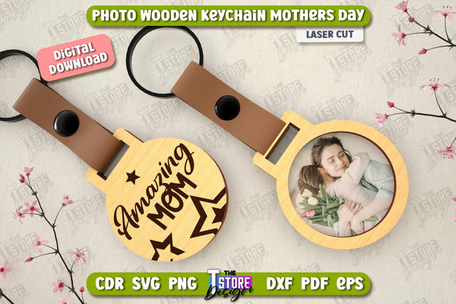 Wooden Keychain Mother’s Day | Keychain with Photo | Personalized Keychain | CNC File SVG The T Store Design 