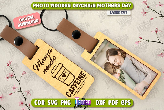 Wooden Keychain Mother’s Day | Keychain with Photo | Personalized Keychain | CNC File SVG The T Store Design 